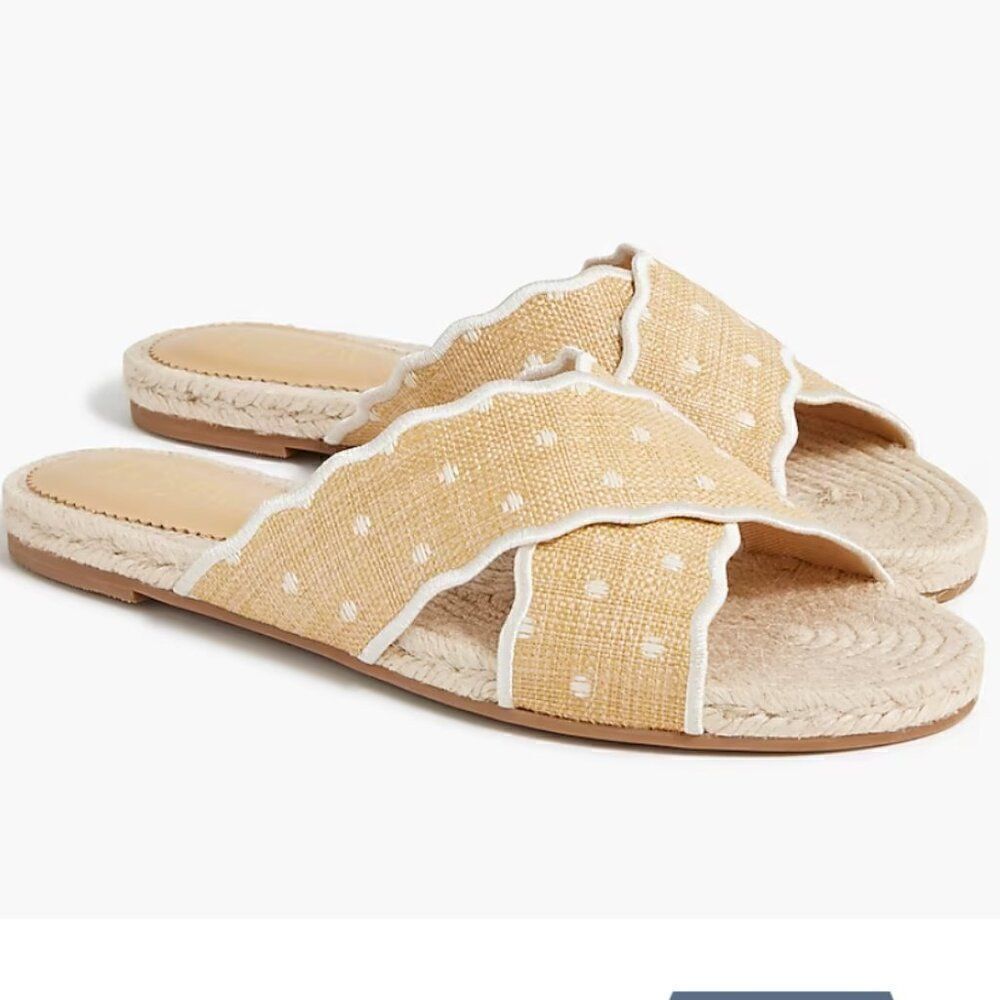 NWOB J. Crew Scalloped polka-dot slide sandals in Polkadot Raffia | Size 9